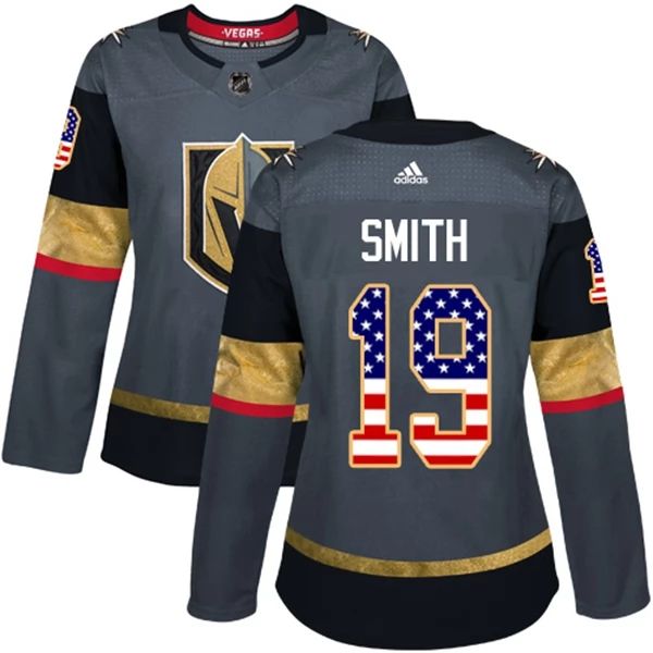 Damen Vegas Golden Knights Trikot Reilly Smith 19 Grau USA Flag Fashion Authentic